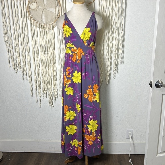 Garnet Hill Twist Strap Purple Floral Maxi Dress Size Small - Picture 3 of 11